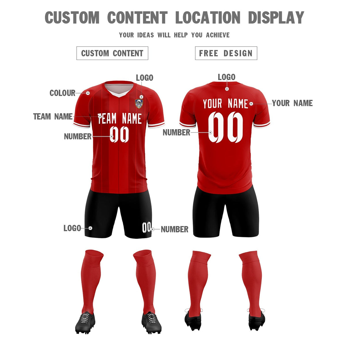 Custom Red Classic Striped Personalized Football Kit Jersey