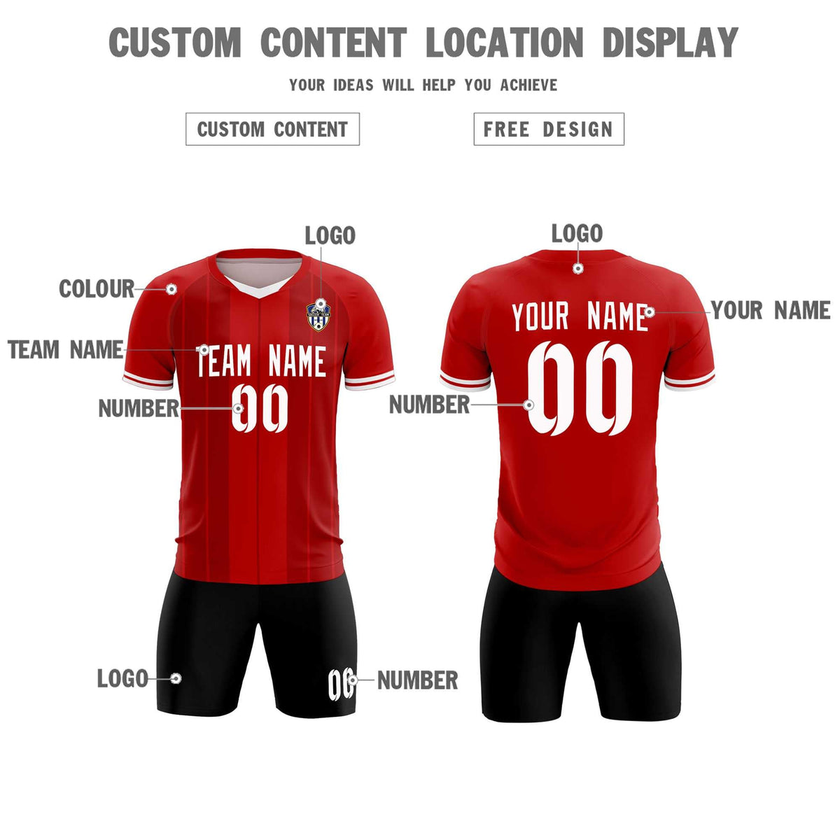 Custom Red Classic Striped Personalized Football Kit Jersey