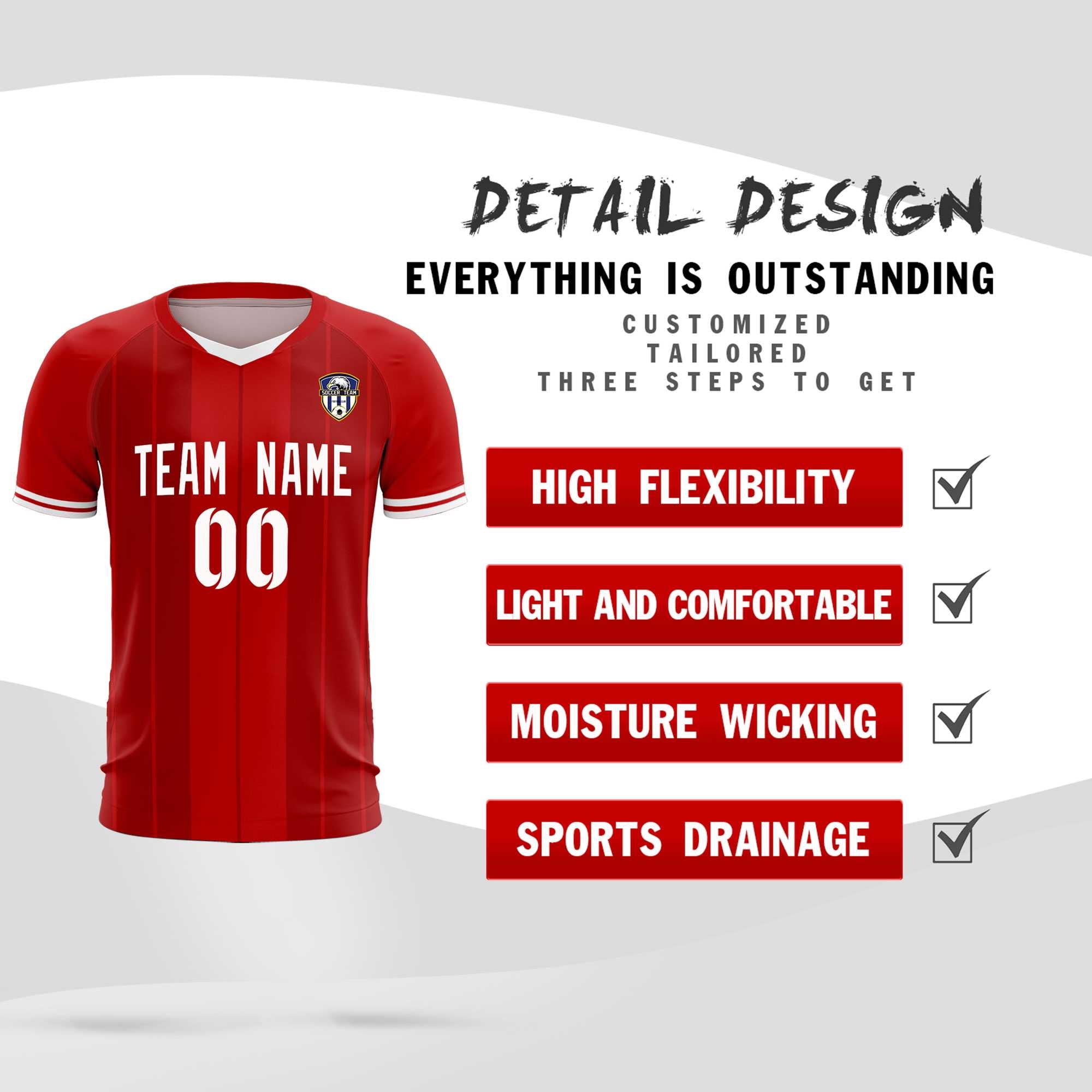 Custom Red Classic Striped Personalized Football Kit Jersey