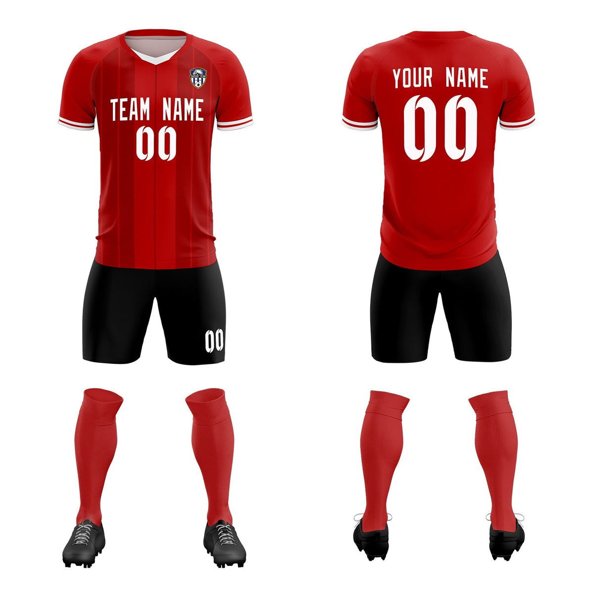 Custom Red Classic Striped Personalized Football Kit Jersey
