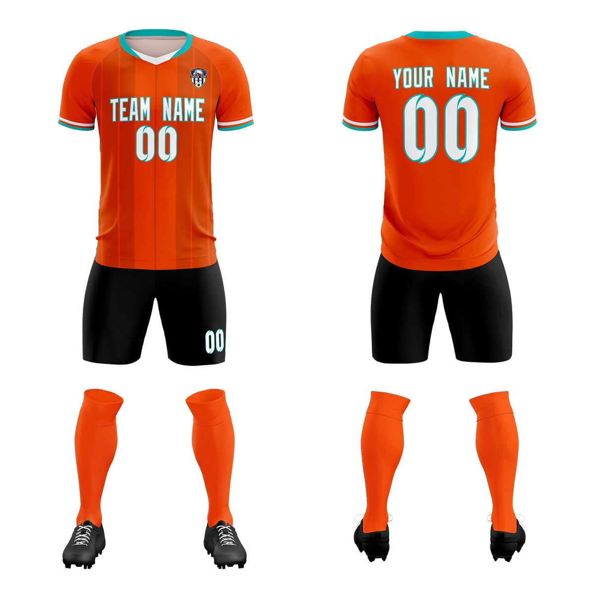 Custom Orange Classic Striped Personalized Football Kit Jersey