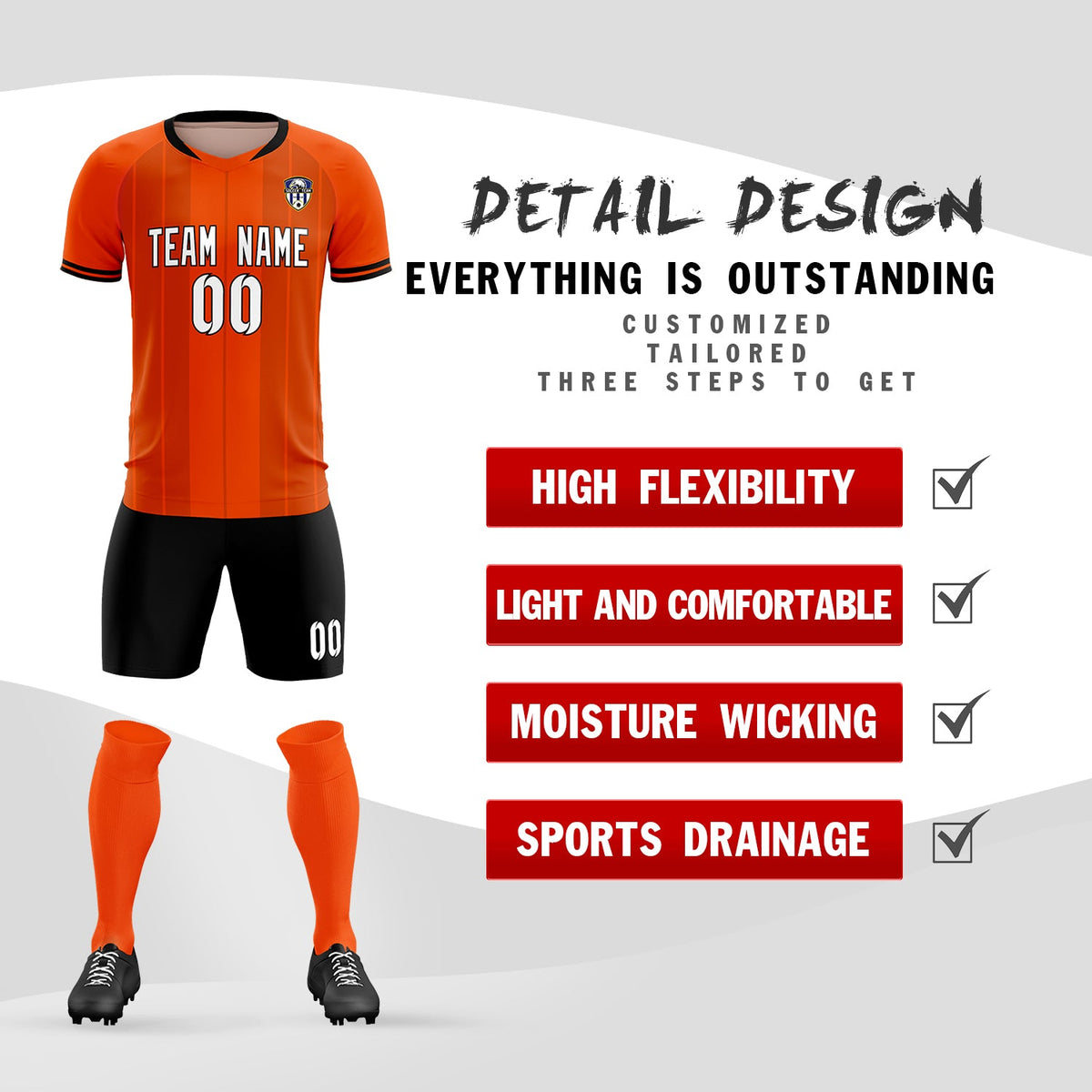 Custom Orange Classic Striped Personalized Football Kit Jersey