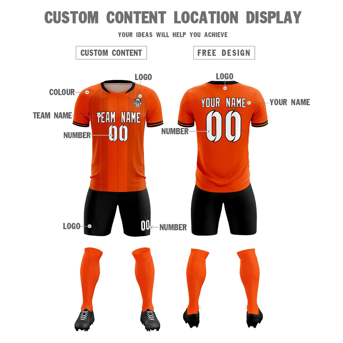Custom Orange Classic Striped Personalized Football Kit Jersey