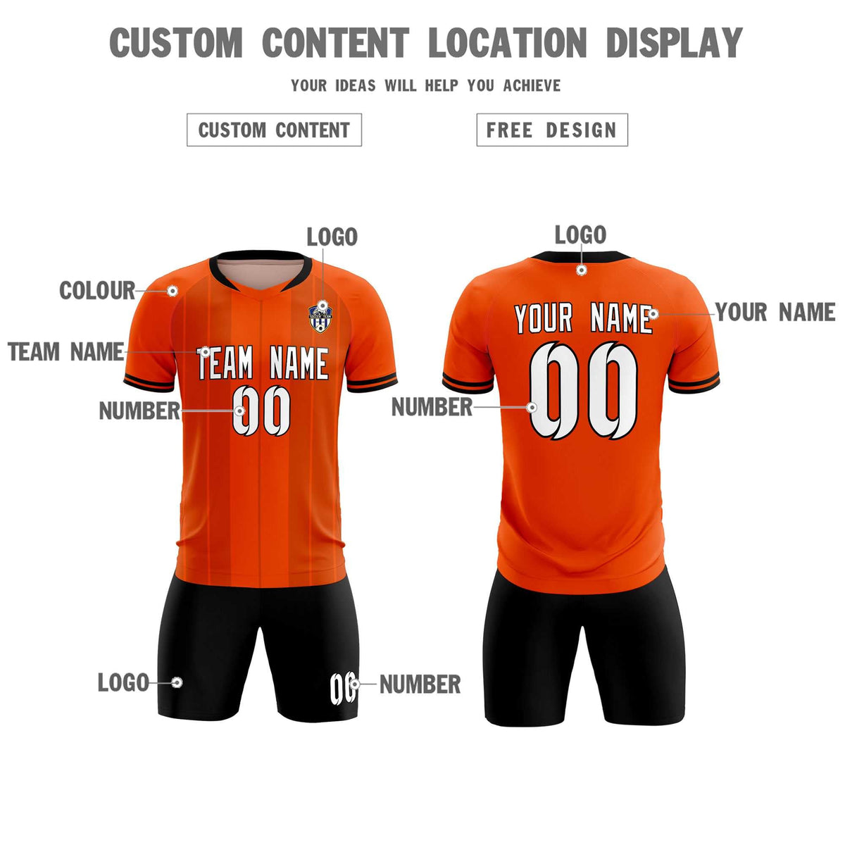 Custom Orange Classic Striped Personalized Football Kit Jersey