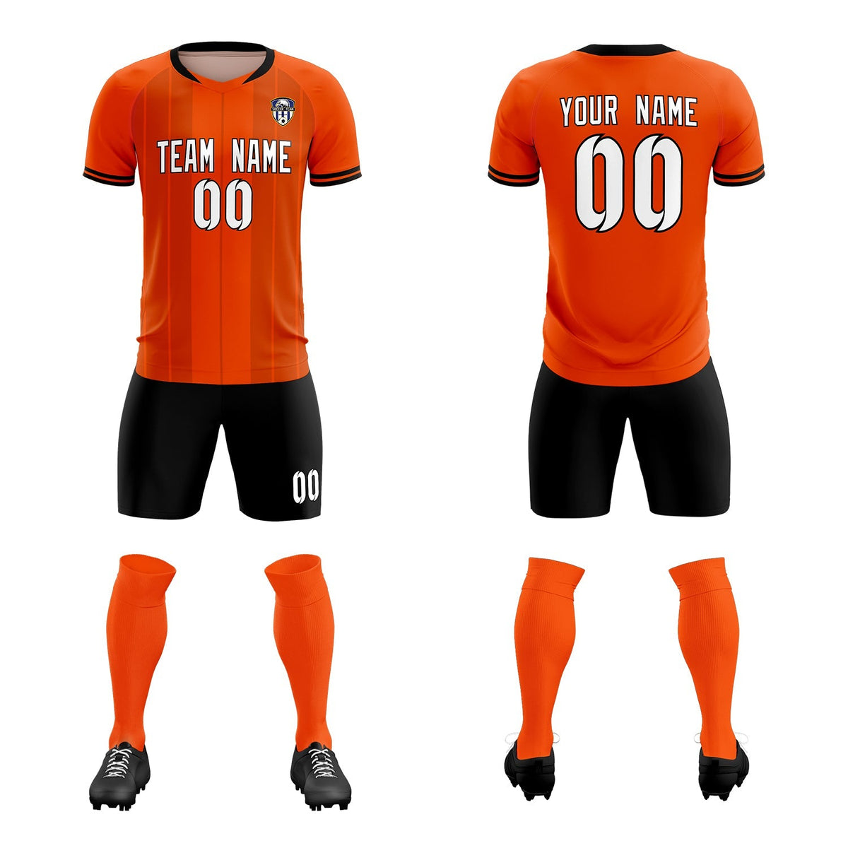 Custom Orange Classic Striped Personalized Football Kit Jersey