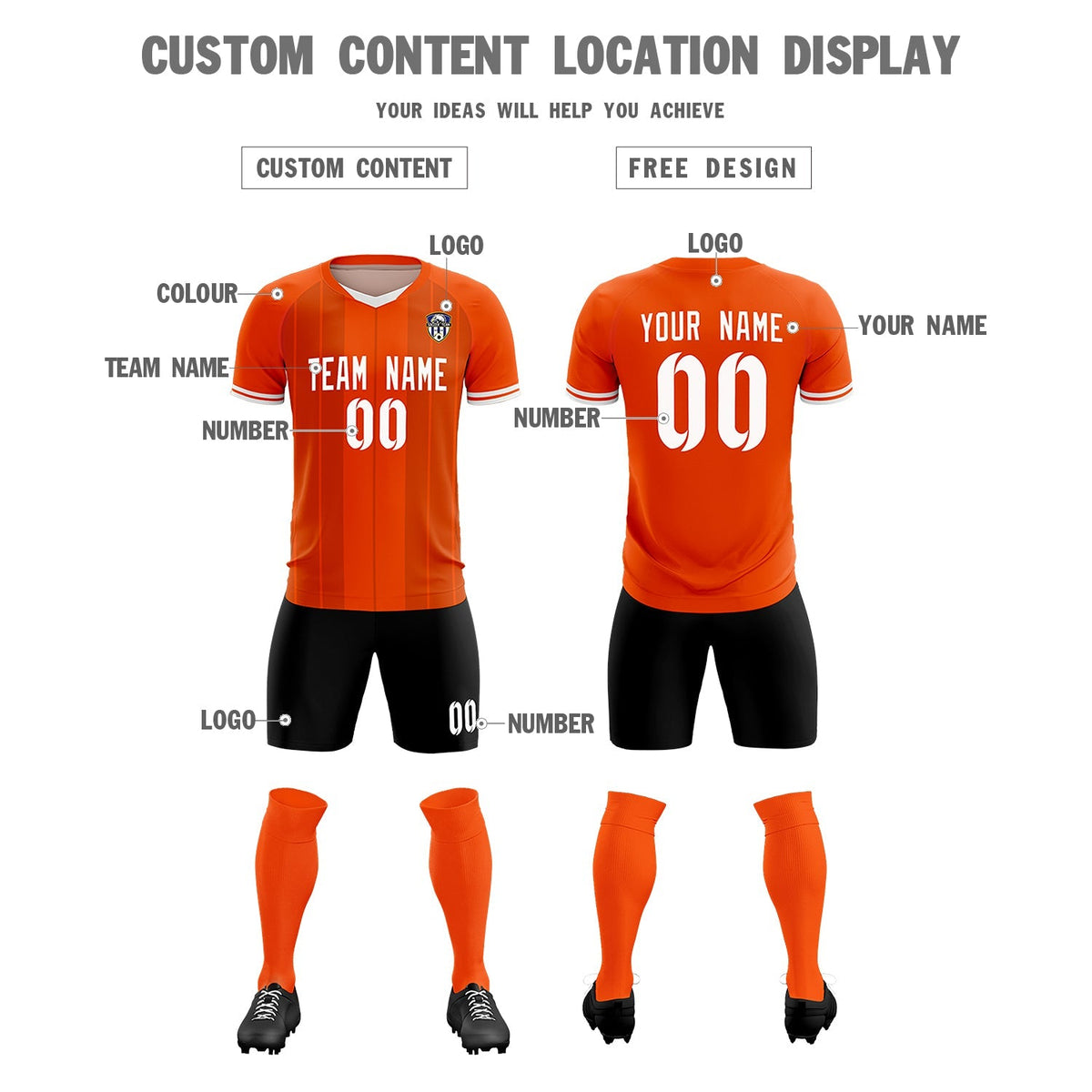 Custom Orange Classic Striped Personalized Football Kit Jersey