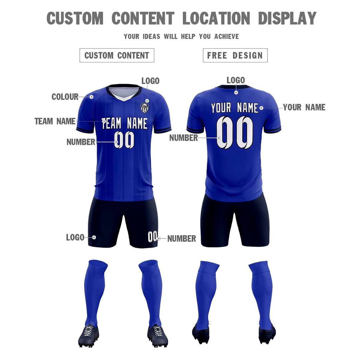 Custom Royal Classic Striped Personalized Football Kit Jersey