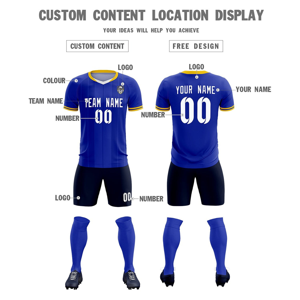 Custom Royal Classic Striped Personalized Football Kit Jersey