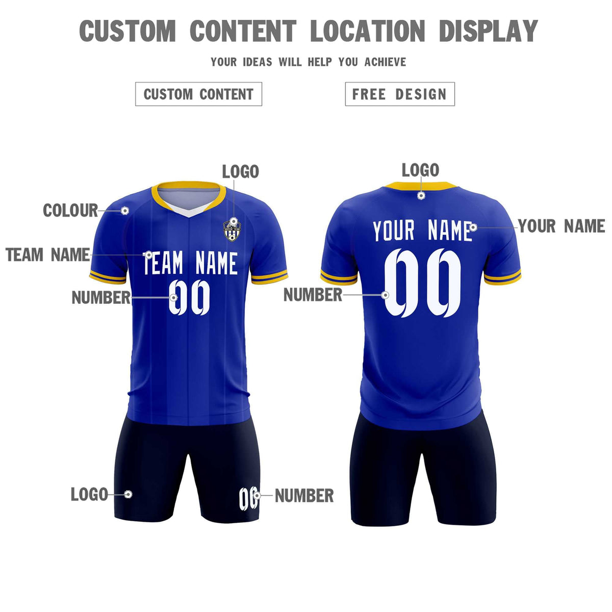 Custom Royal Classic Striped Personalized Football Kit Jersey