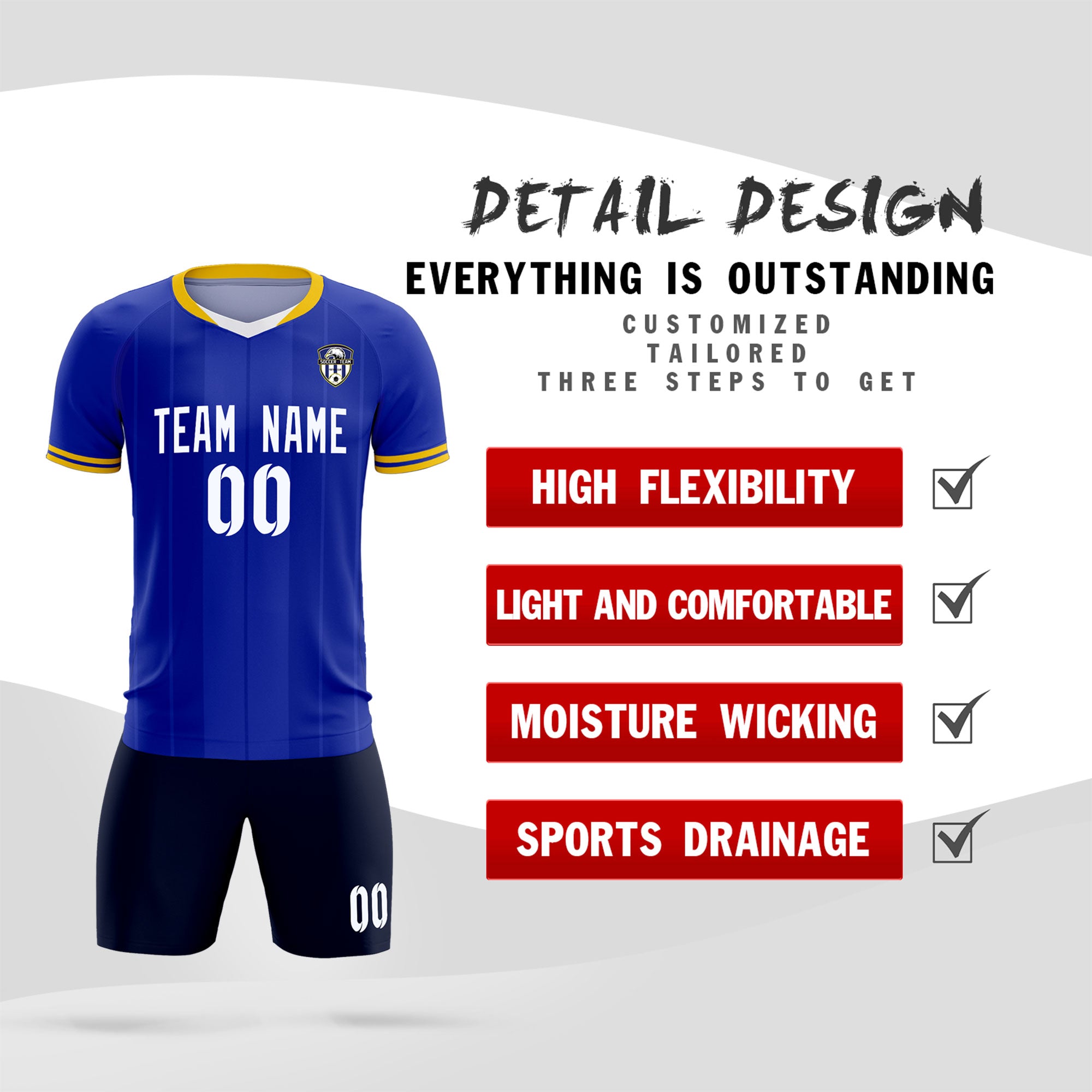 Custom Royal Classic Striped Personalized Football Kit Jersey