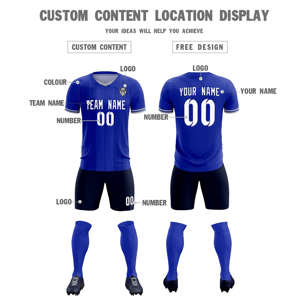 Custom Royal Classic Striped Personalized Football Kit Jersey