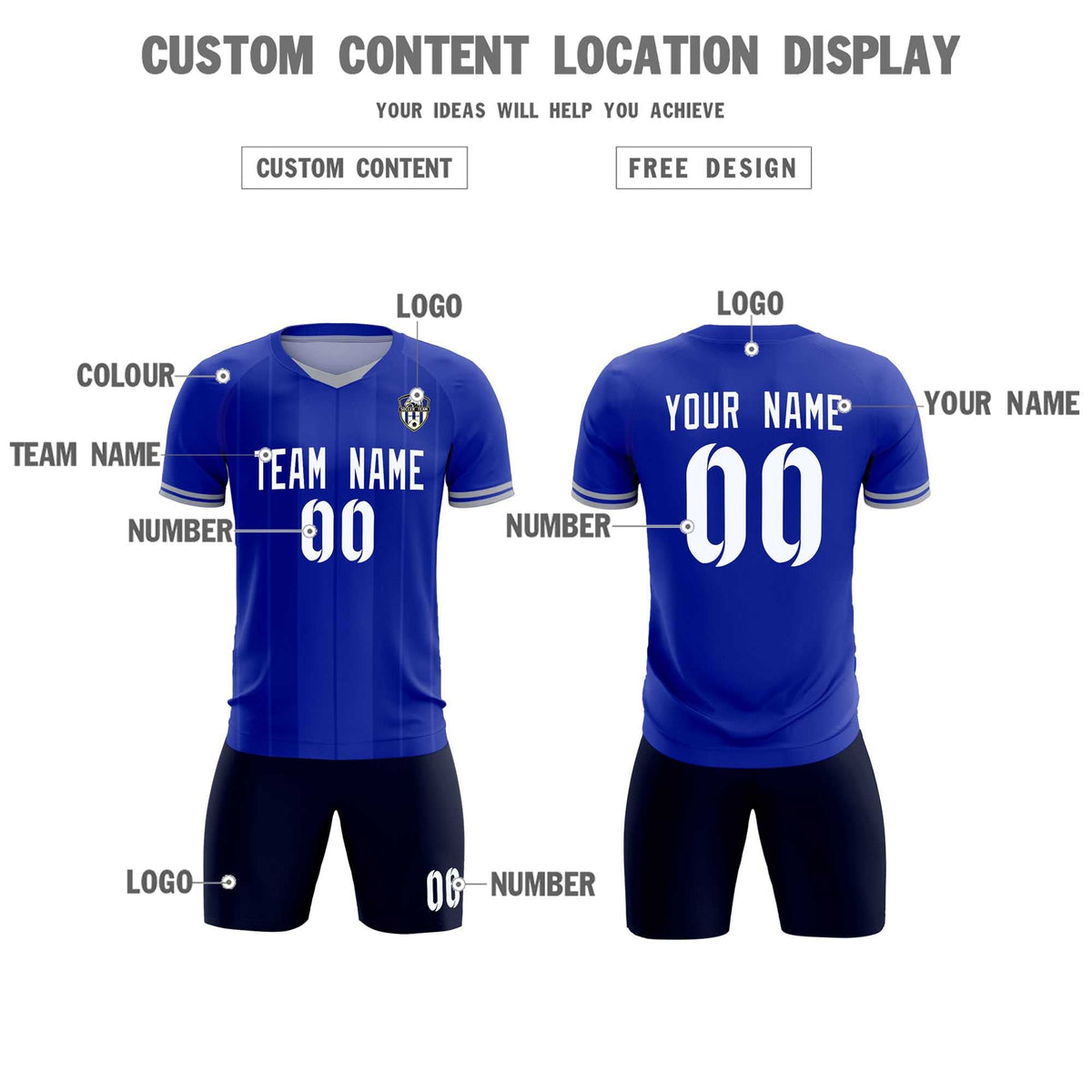 Custom Royal Classic Striped Personalized Football Kit Jersey