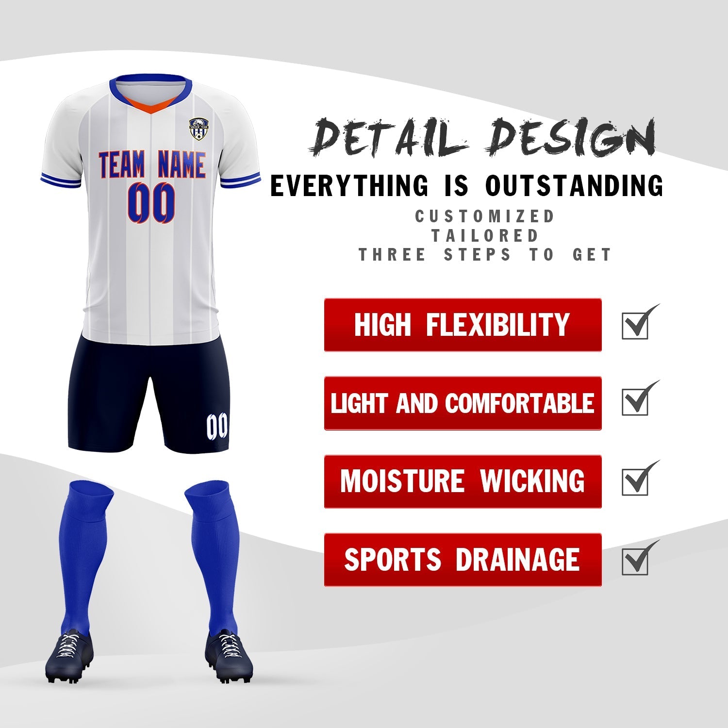 Custom White Classic Striped Personalized Football Kit Jersey