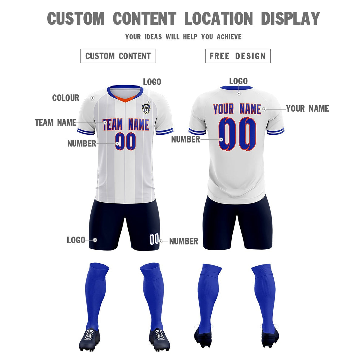 Custom White Classic Striped Personalized Football Kit Jersey