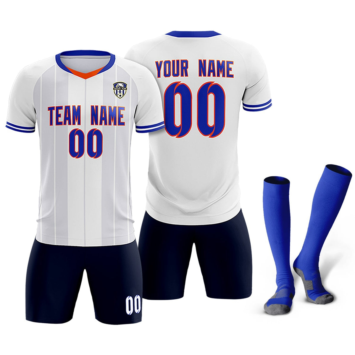 Custom White Classic Striped Personalized Football Kit Jersey