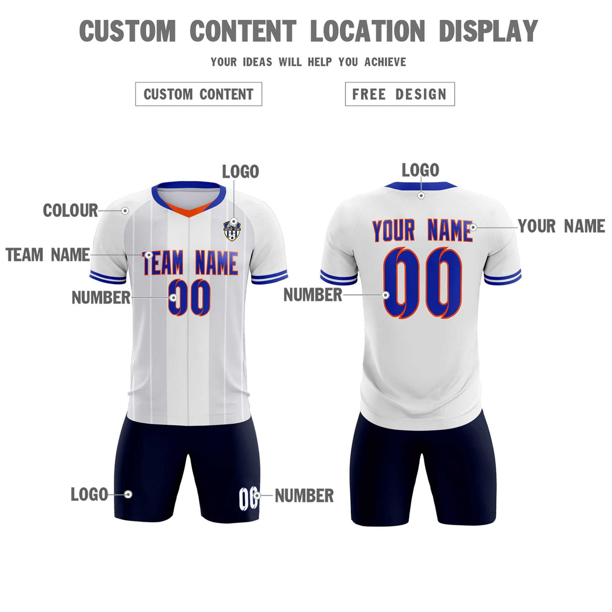 Custom White Classic Striped Personalized Football Kit Jersey