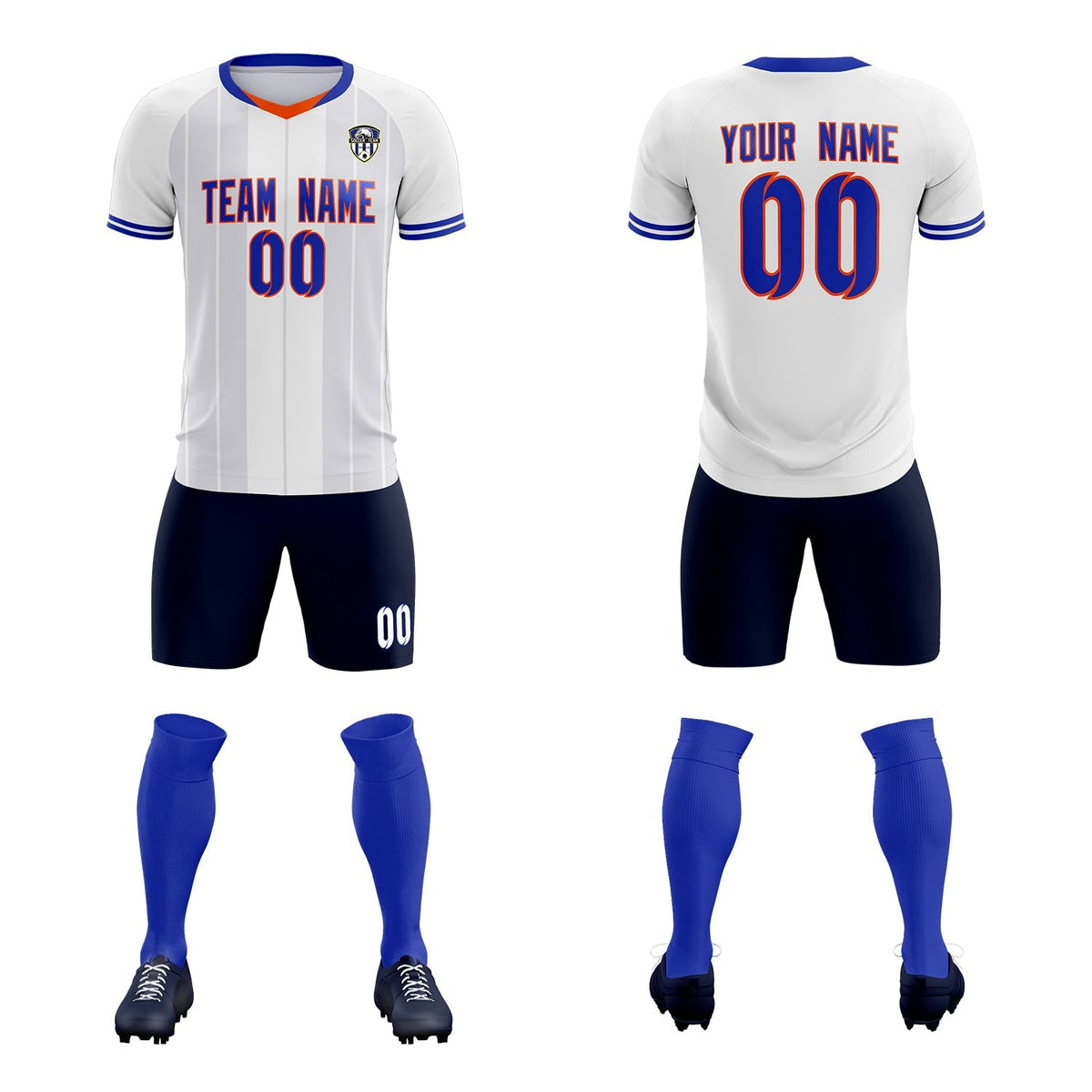 Custom White Classic Striped Personalized Football Kit Jersey