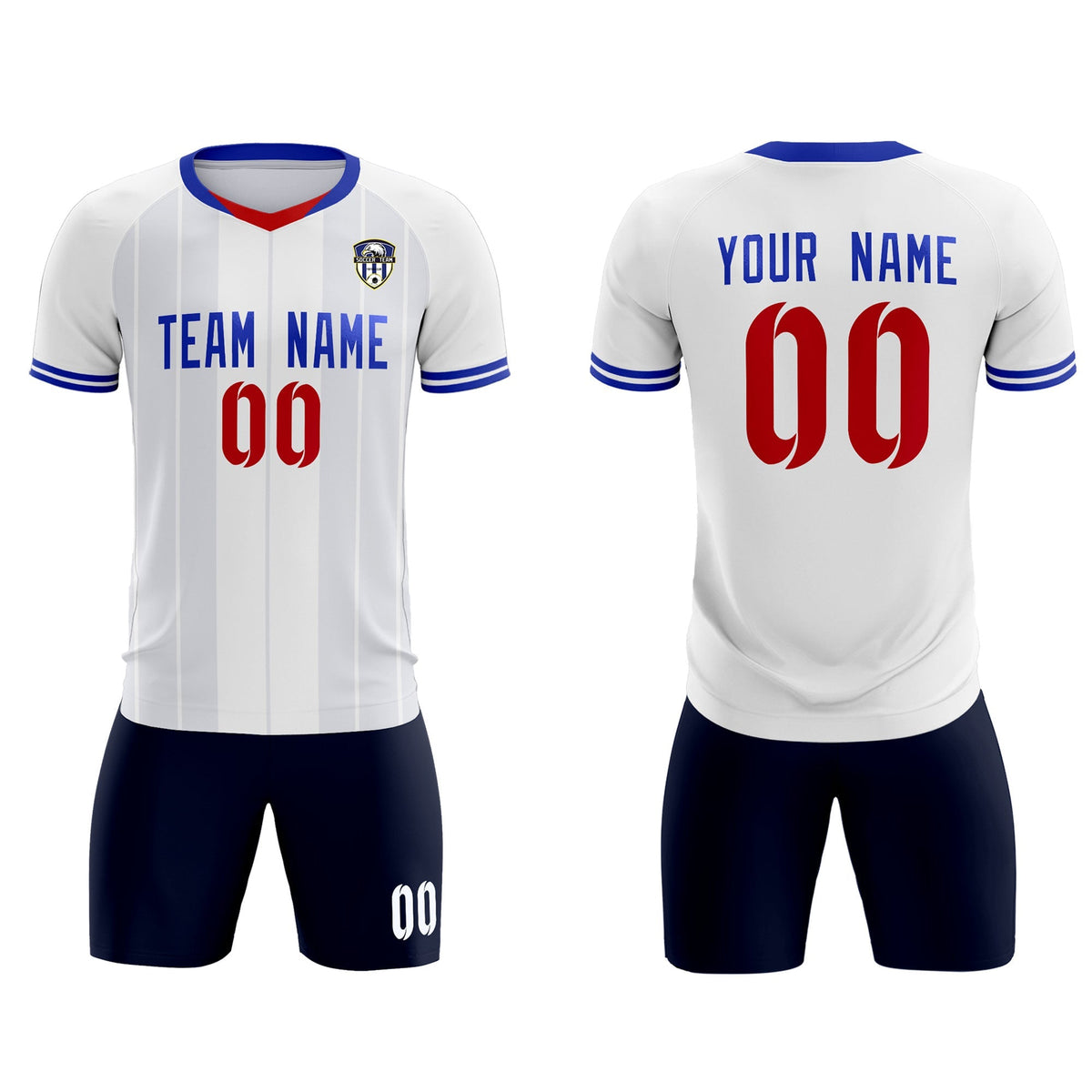 Custom White Classic Striped Personalized Football Kit Jersey