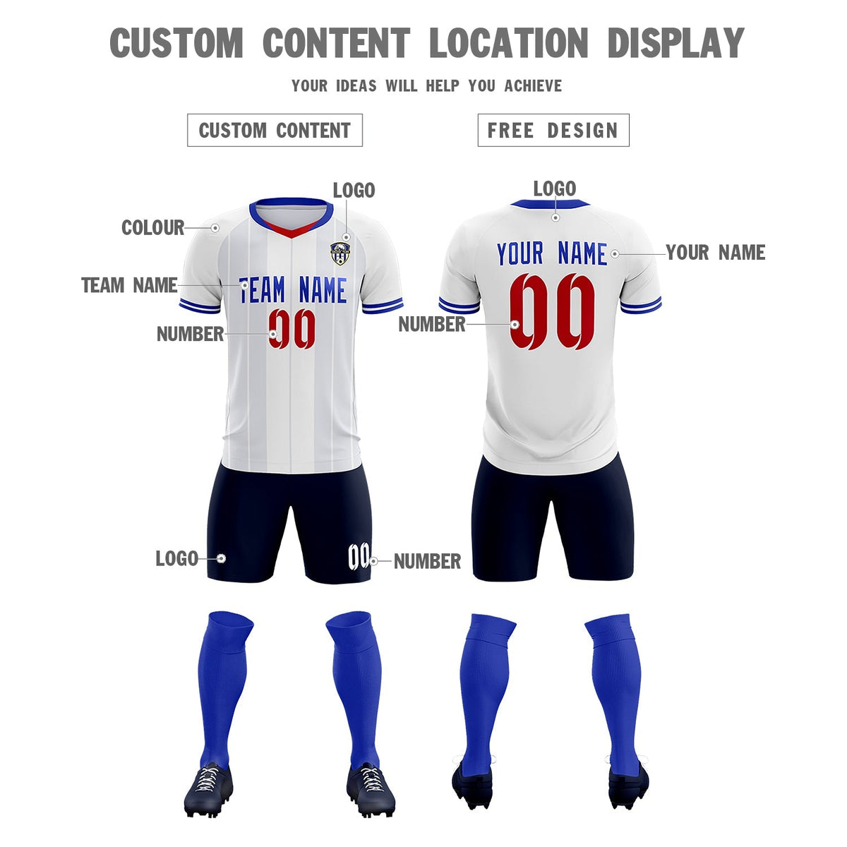 Custom White Classic Striped Personalized Football Kit Jersey