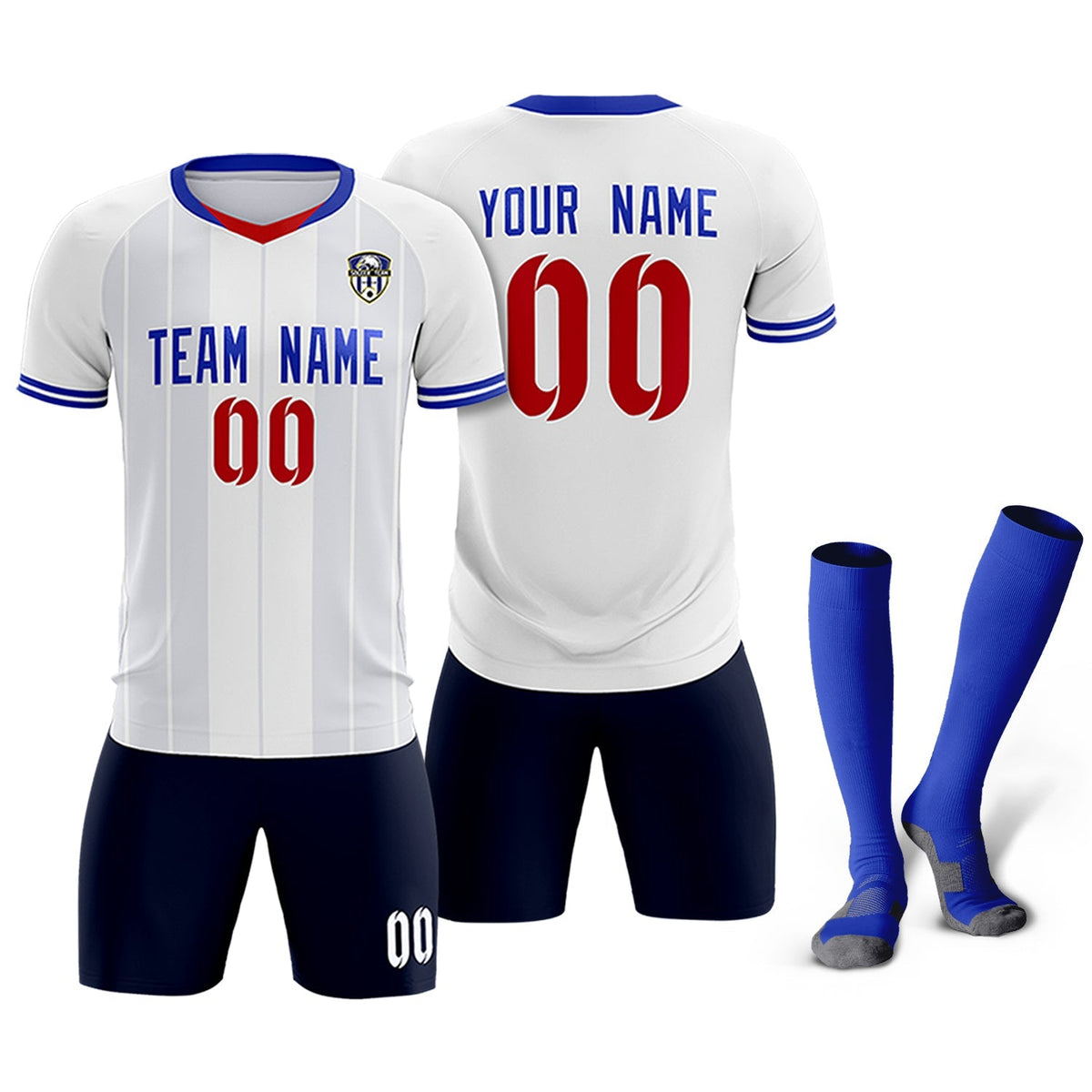 Custom White Classic Striped Personalized Football Kit Jersey