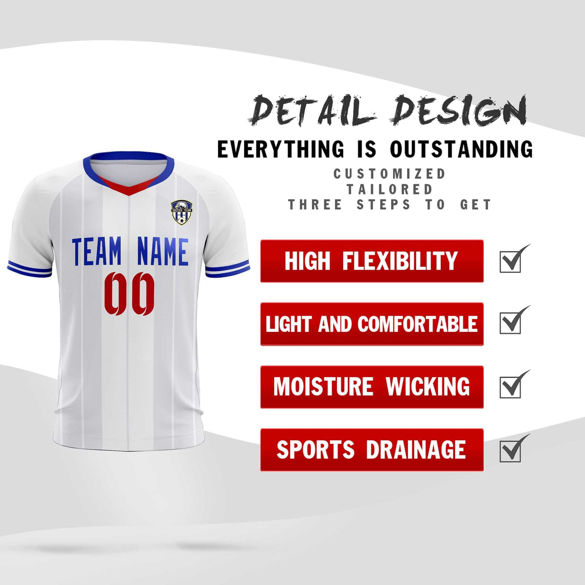 Custom White Classic Striped Personalized Football Kit Jersey