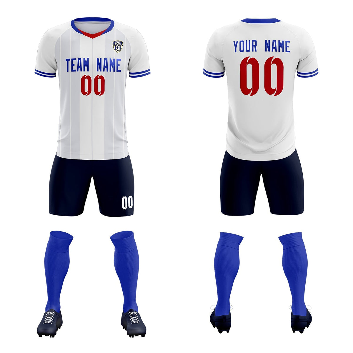 Custom White Classic Striped Personalized Football Kit Jersey
