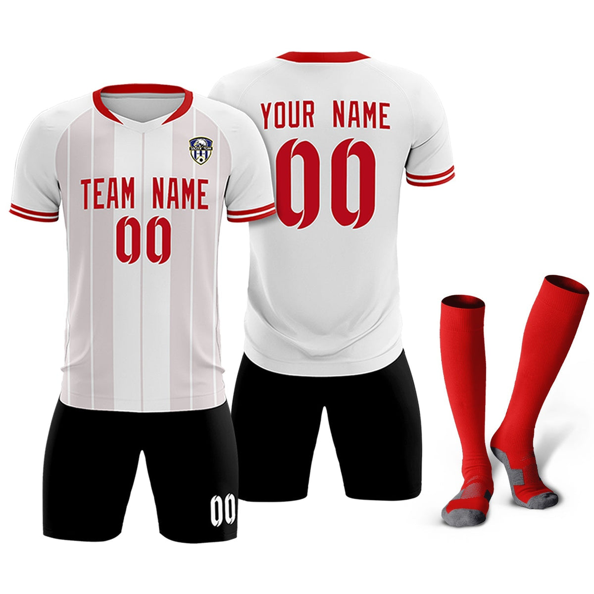 Custom White Classic Striped Personalized Football Kit Jersey