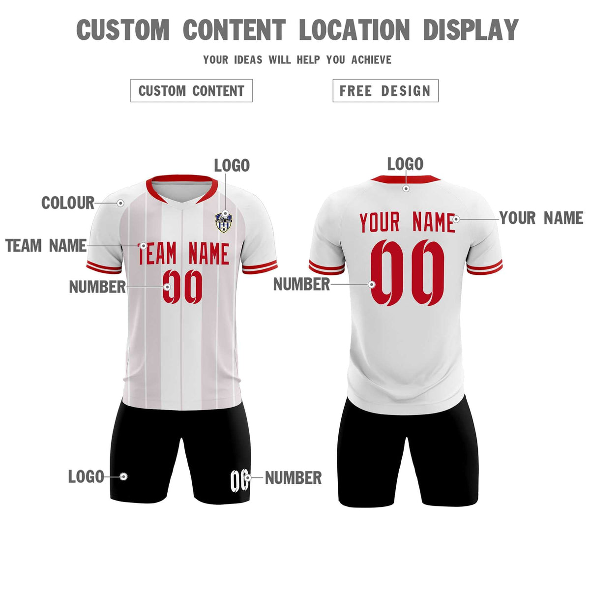 Custom White Classic Striped Personalized Football Kit Jersey