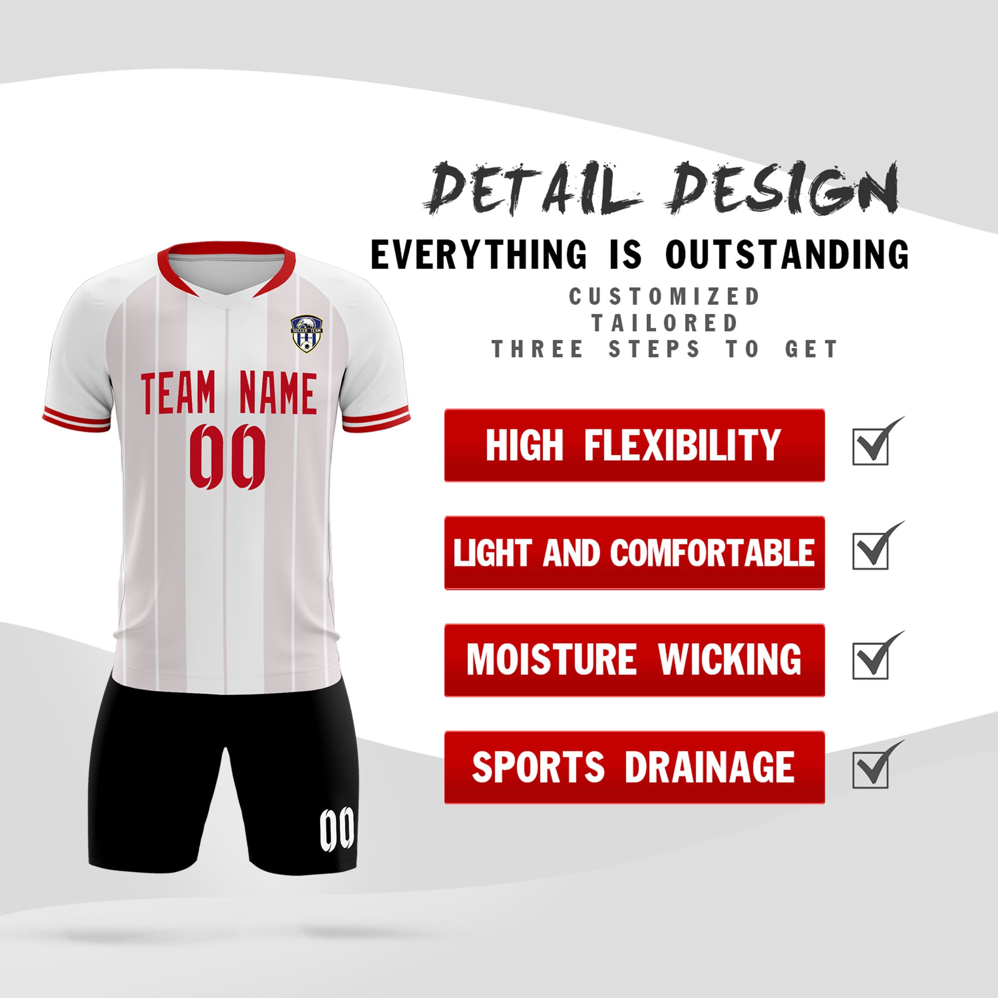 Custom White Classic Striped Personalized Football Kit Jersey