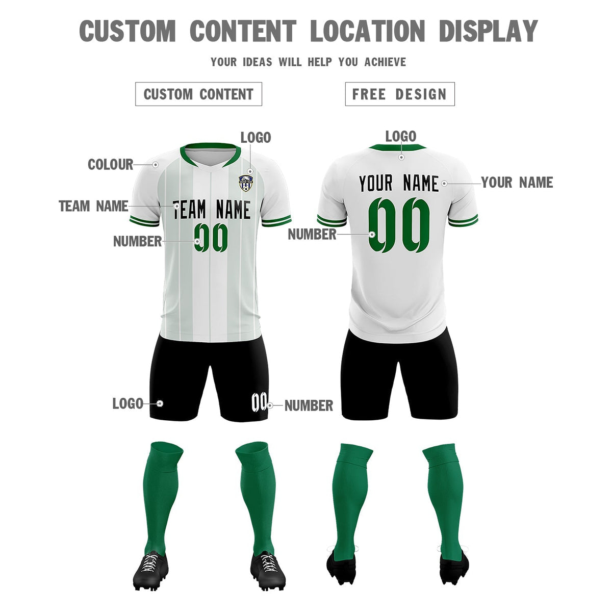 Custom White Classic Striped Personalized Football Kit Jersey