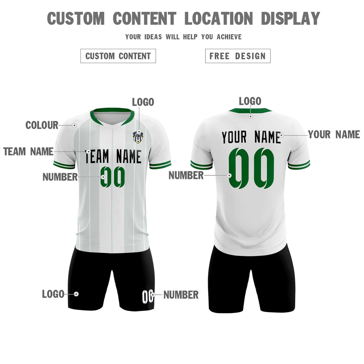 Custom White Classic Striped Personalized Football Kit Jersey