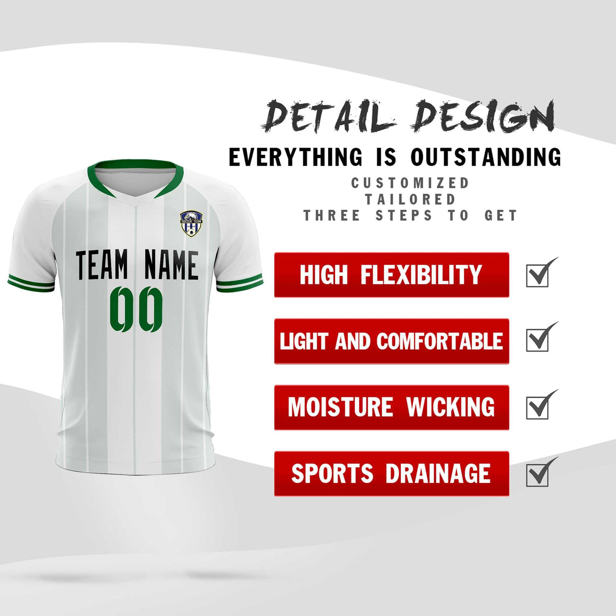 Custom White Classic Striped Personalized Football Kit Jersey