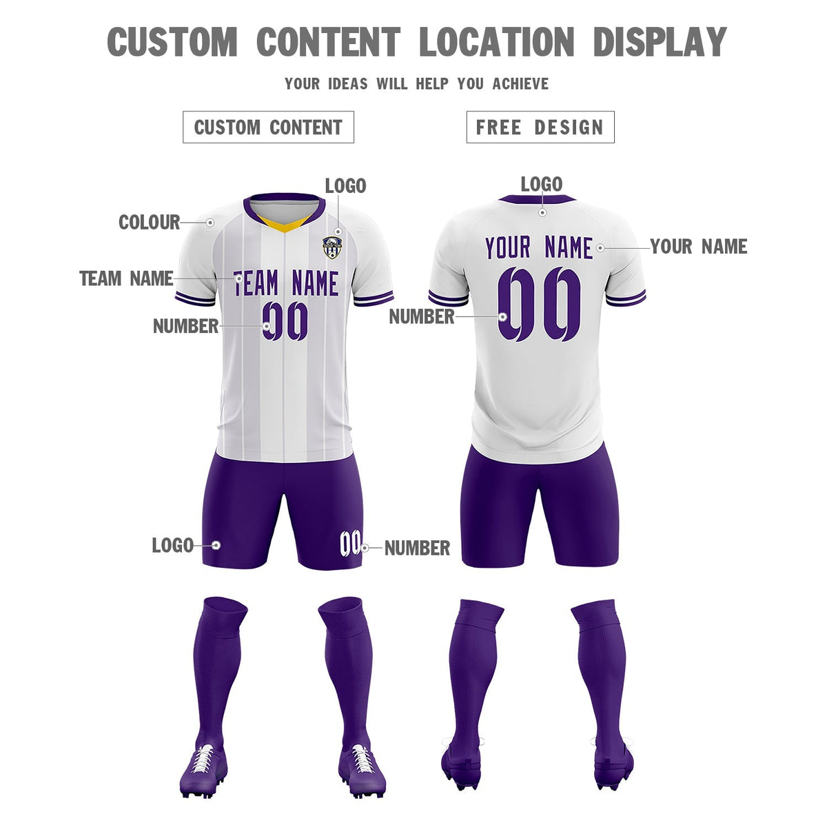 Custom White Classic Striped Personalized Football Kit Jersey