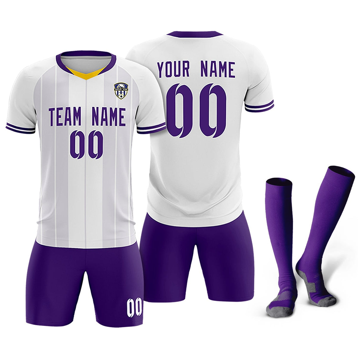 Custom White Classic Striped Personalized Football Kit Jersey