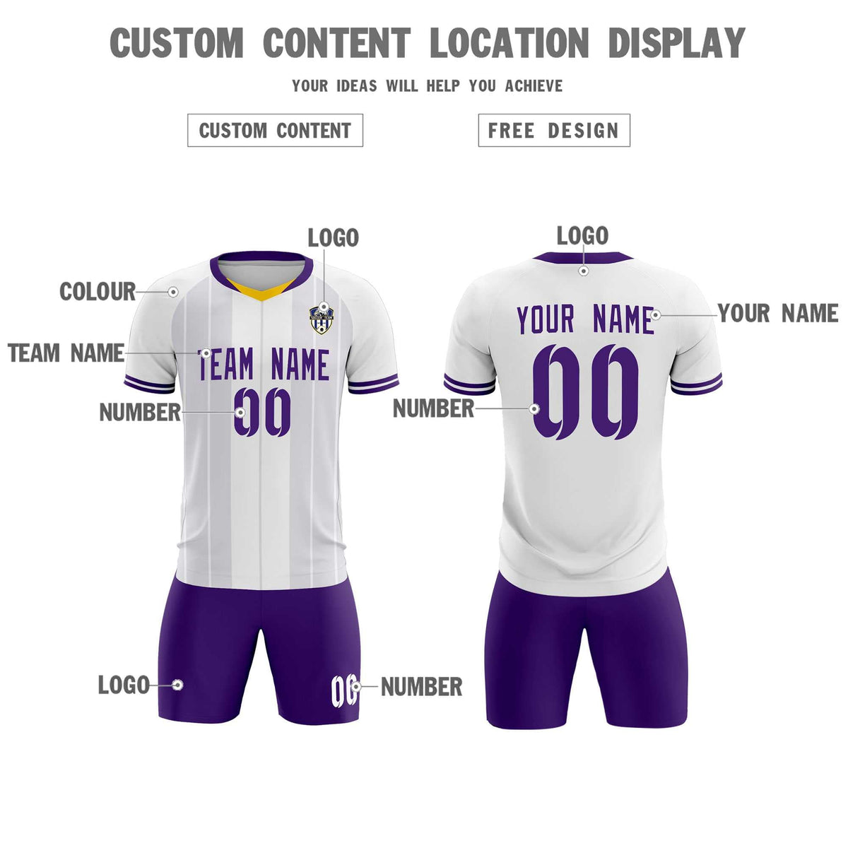 Custom White Classic Striped Personalized Football Kit Jersey