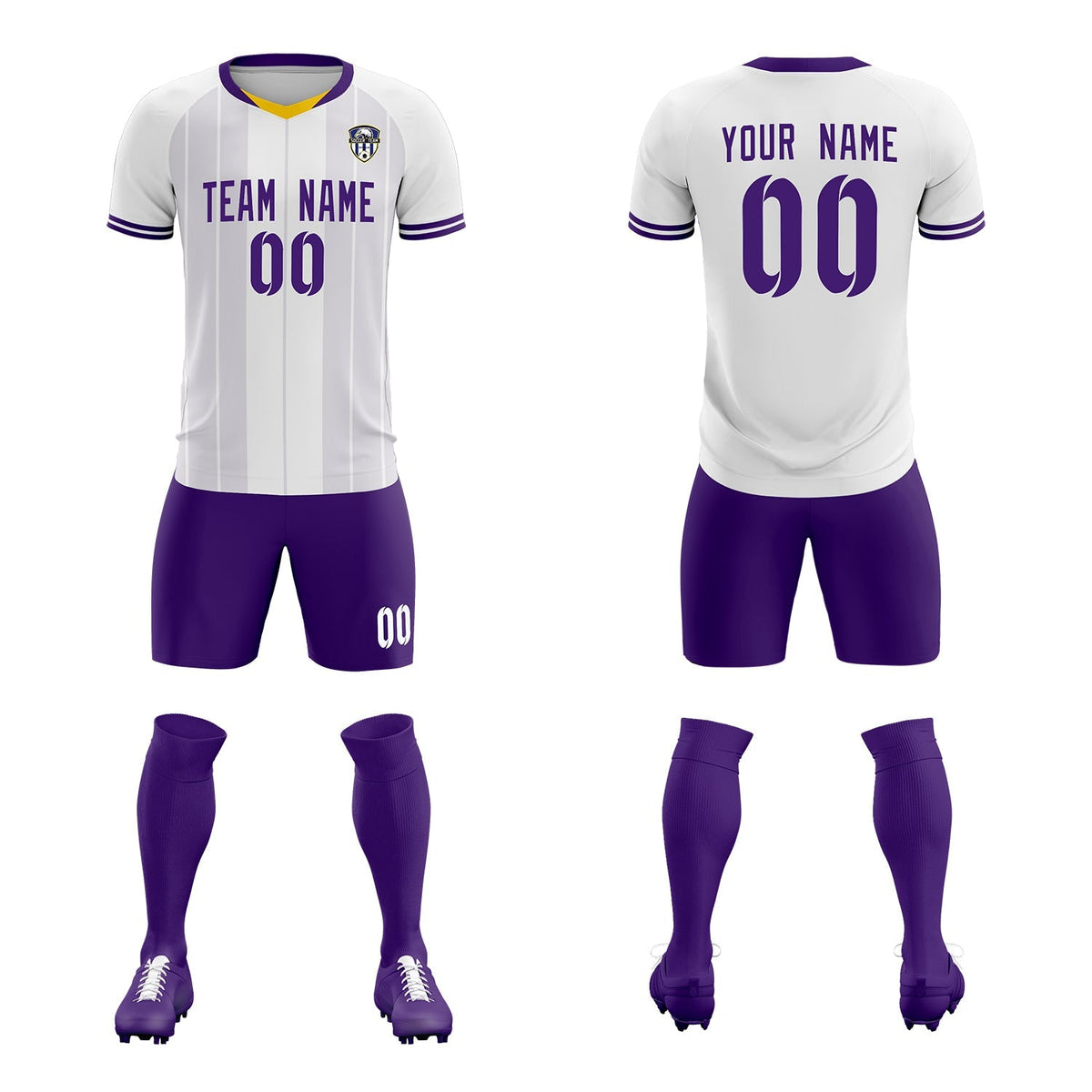 Custom White Classic Striped Personalized Football Kit Jersey