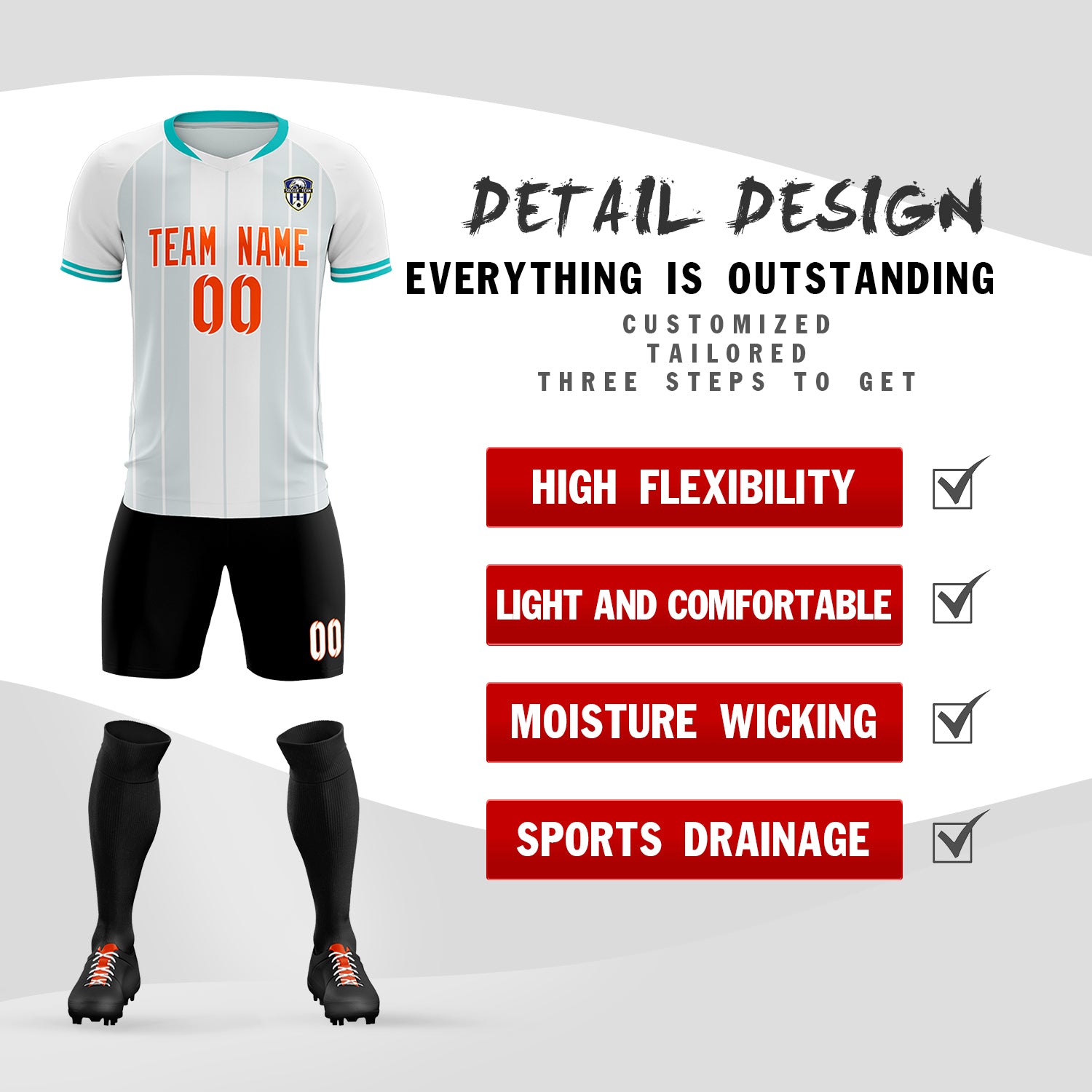 Custom White Classic Striped Personalized Football Kit Jersey