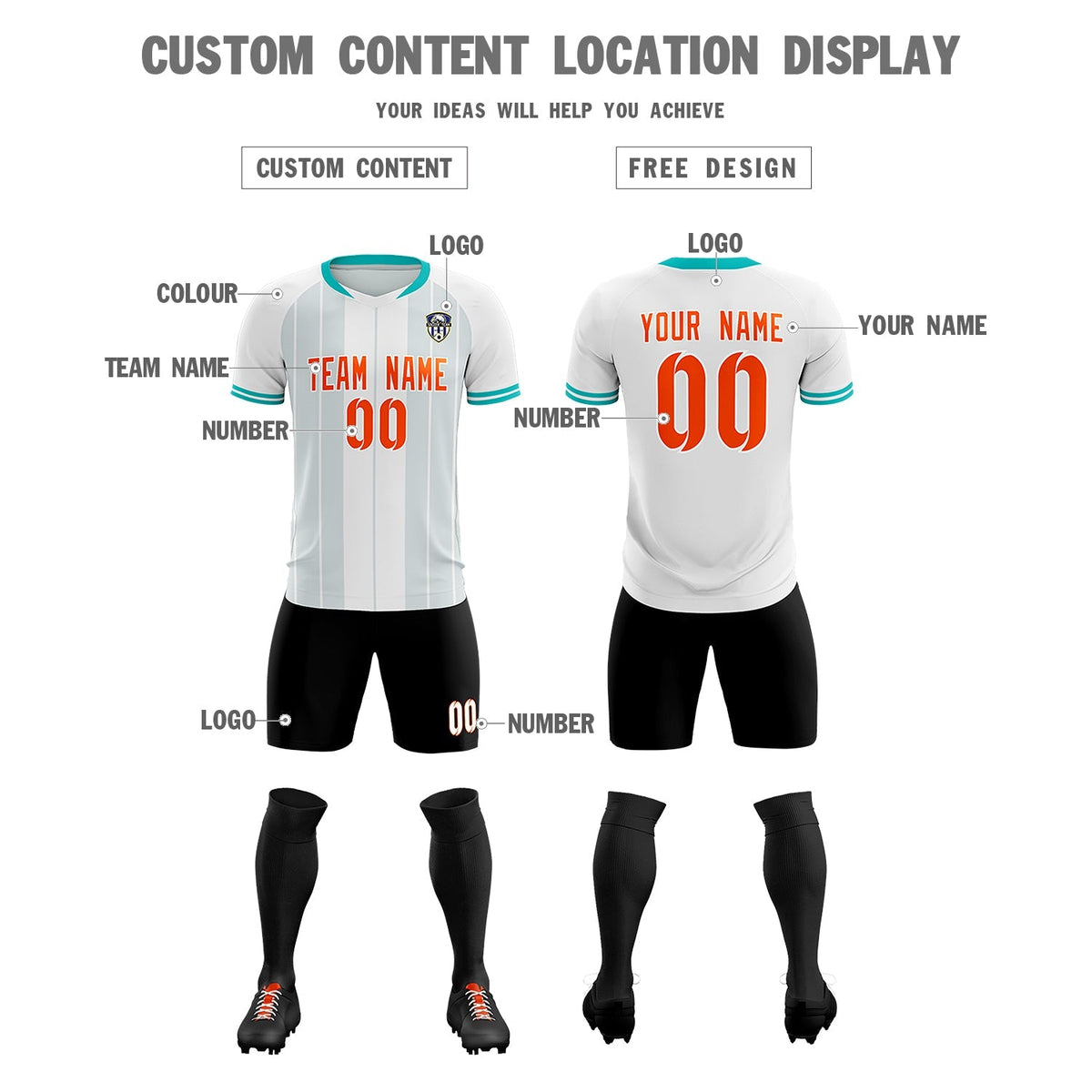 Custom White Classic Striped Personalized Football Kit Jersey