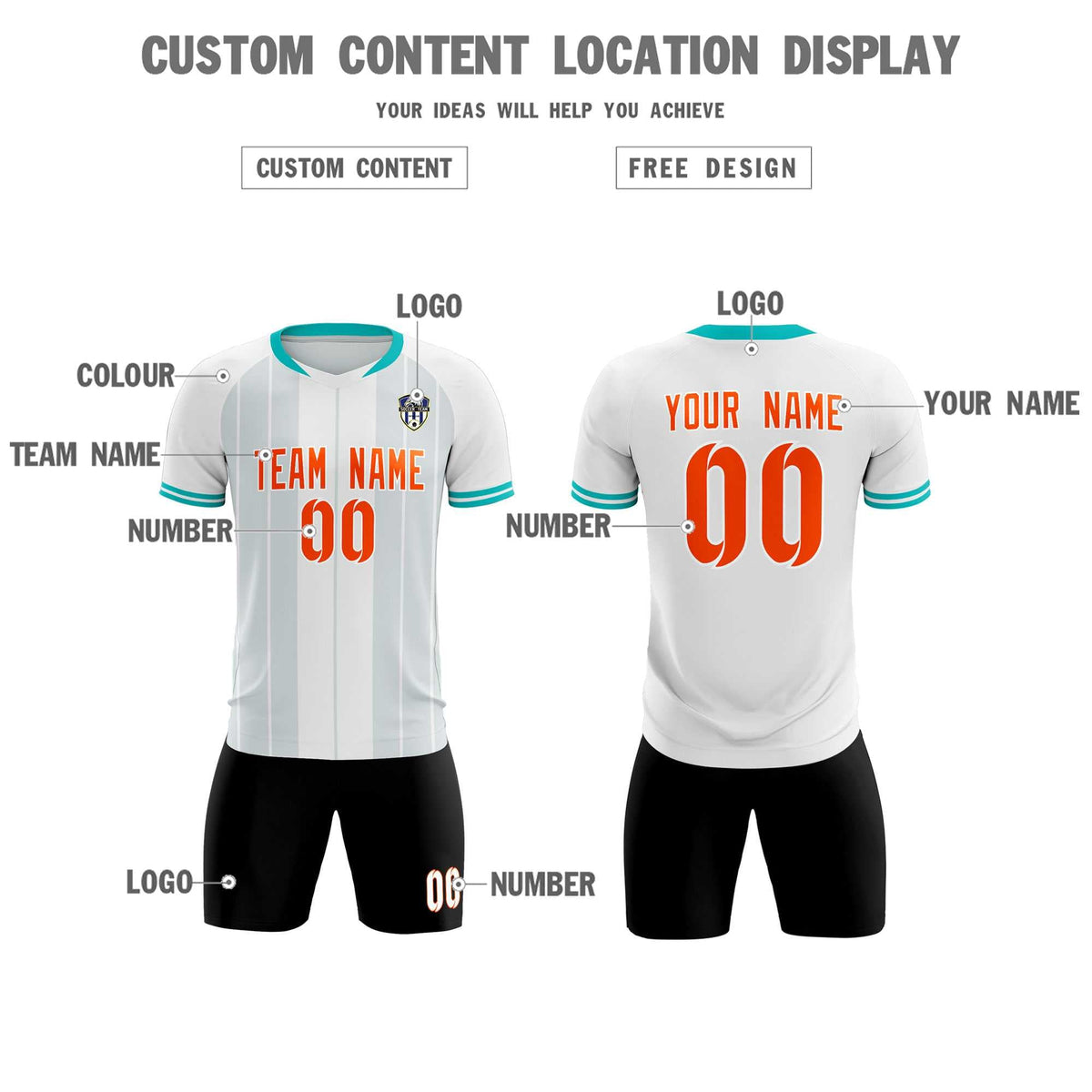 Custom White Classic Striped Personalized Football Kit Jersey