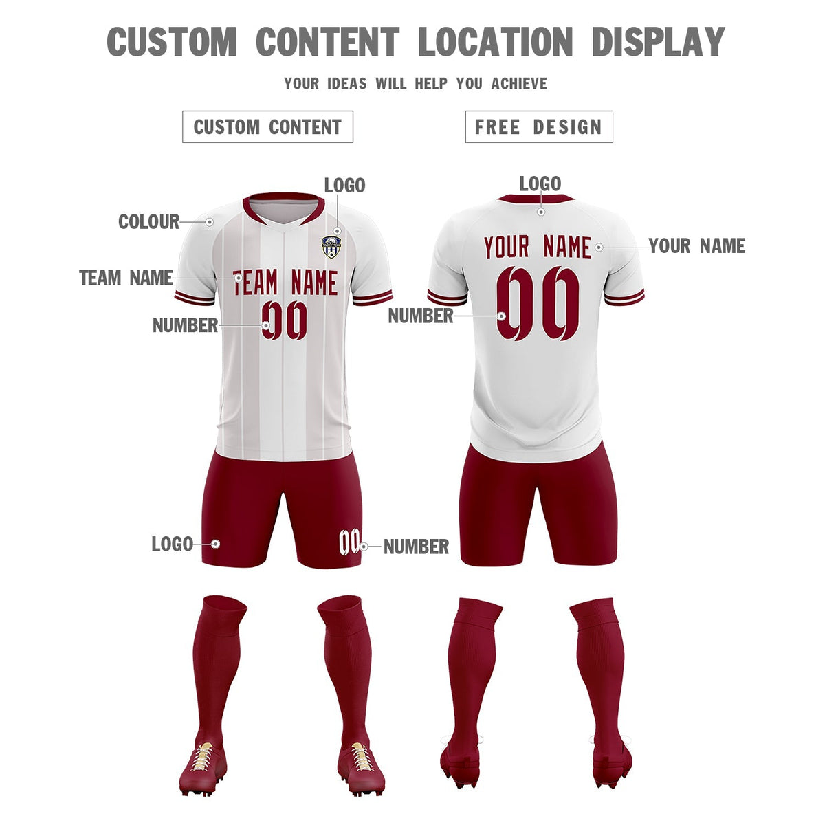 Custom White Classic Striped Personalized Football Kit Jersey