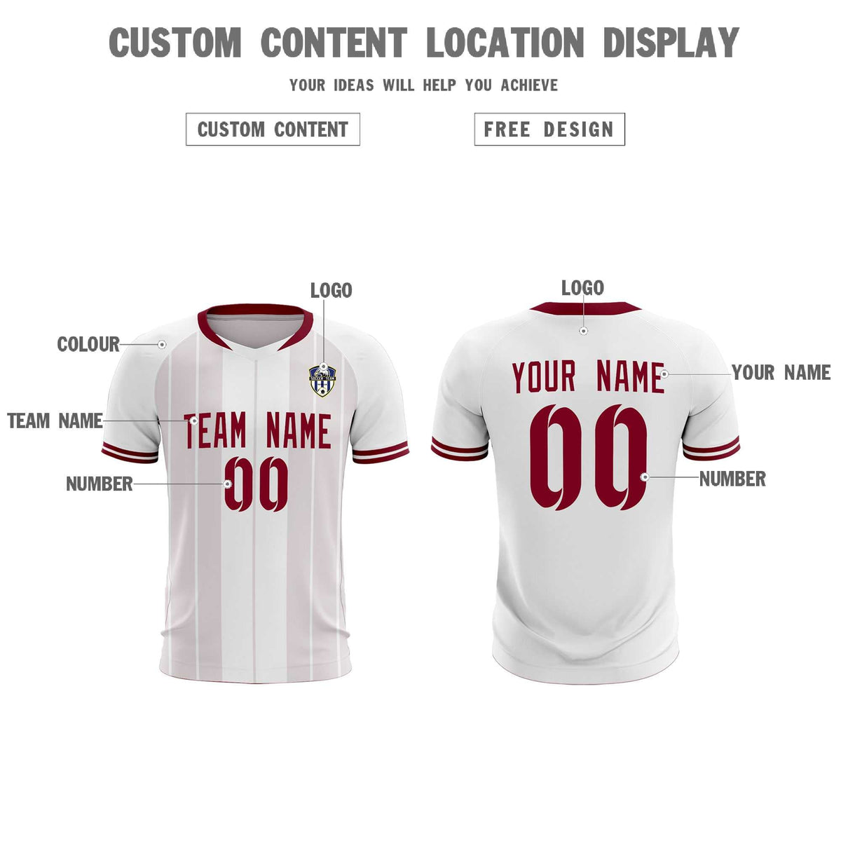 Custom White Classic Striped Personalized Football Kit Jersey