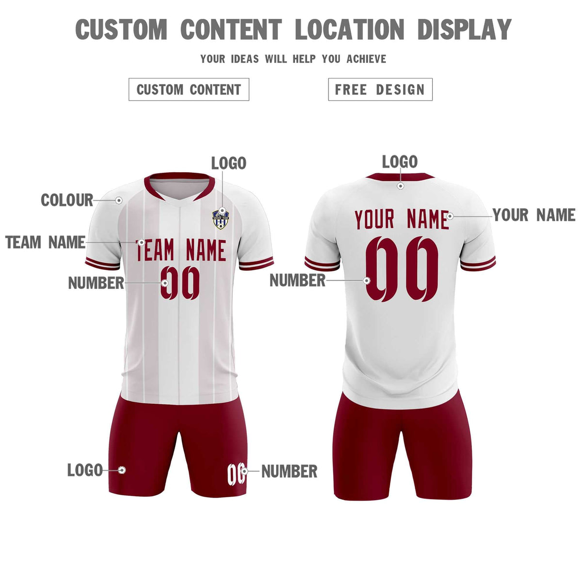Custom White Classic Striped Personalized Football Kit Jersey