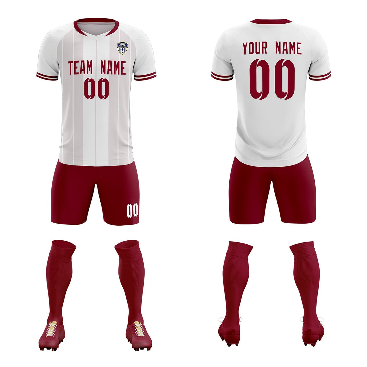 Custom White Classic Striped Personalized Football Kit Jersey