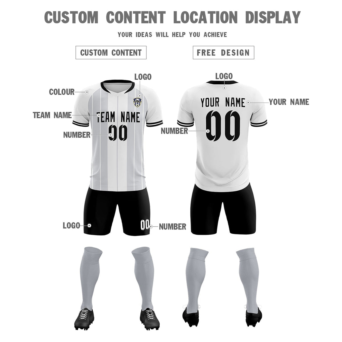 Custom White Classic Striped Personalized Football Kit Jersey