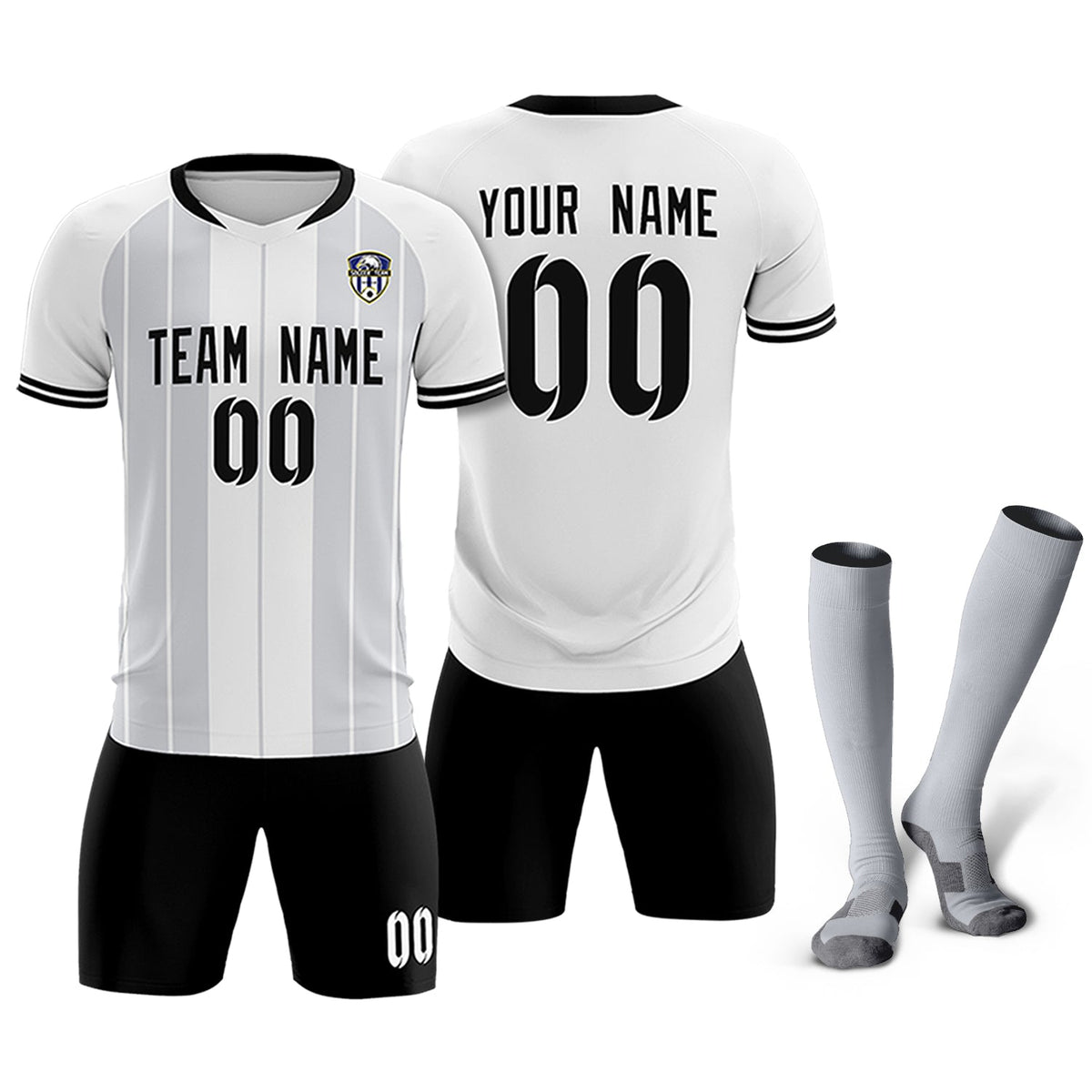 Custom White Classic Striped Personalized Football Kit Jersey