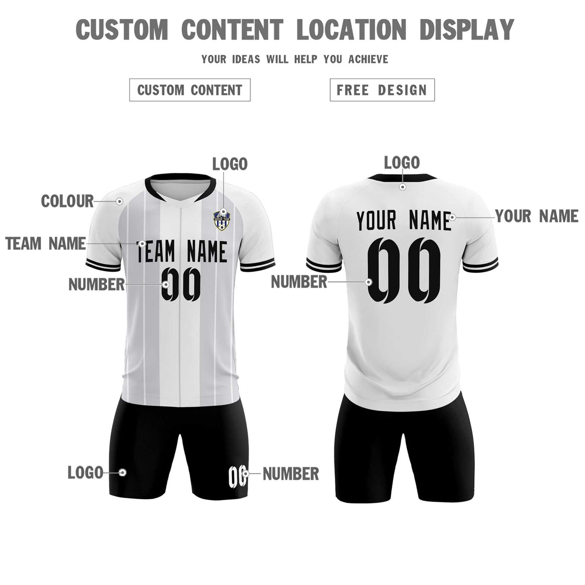Custom White Classic Striped Personalized Football Kit Jersey