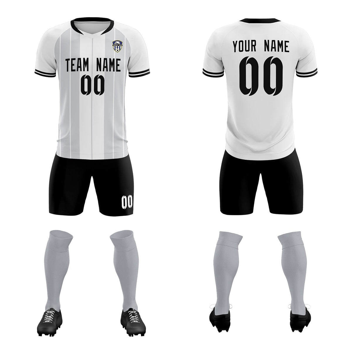 Custom White Classic Striped Personalized Football Kit Jersey
