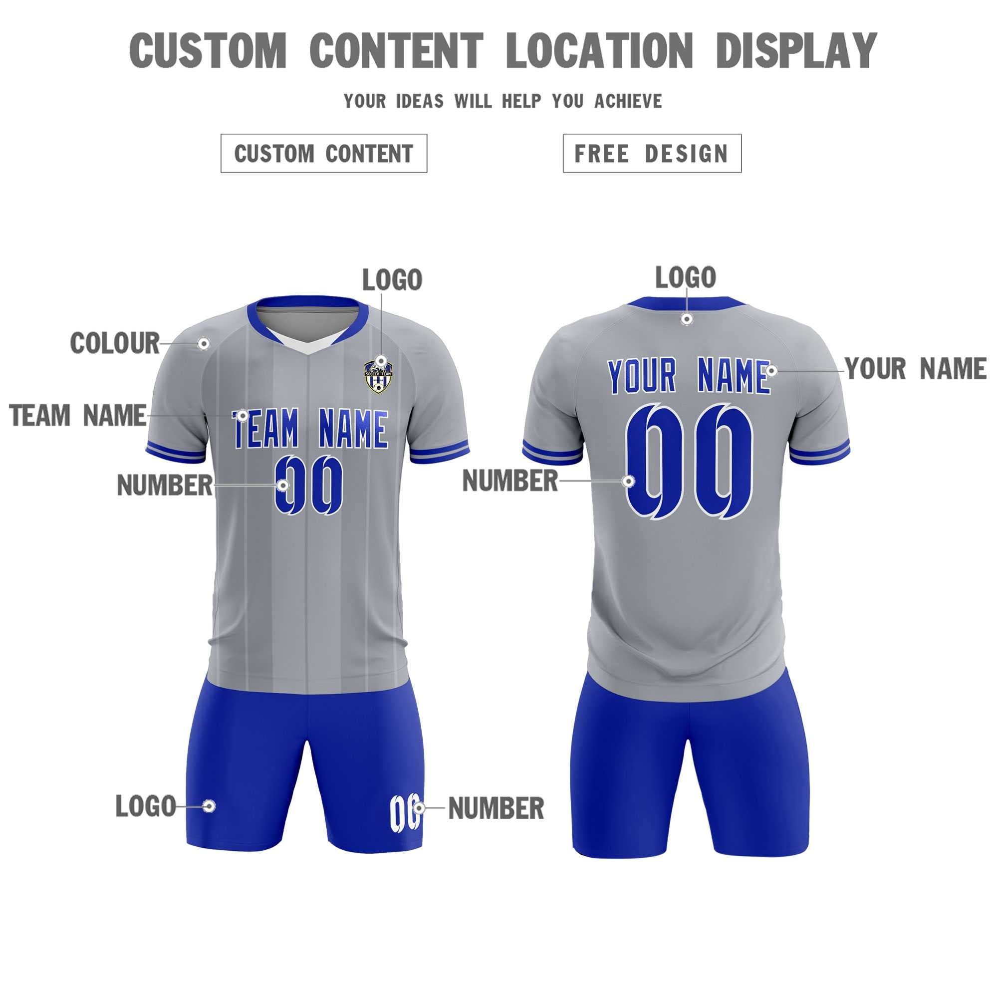 Custom Gray Classic Striped Personalized Football Kit Jersey