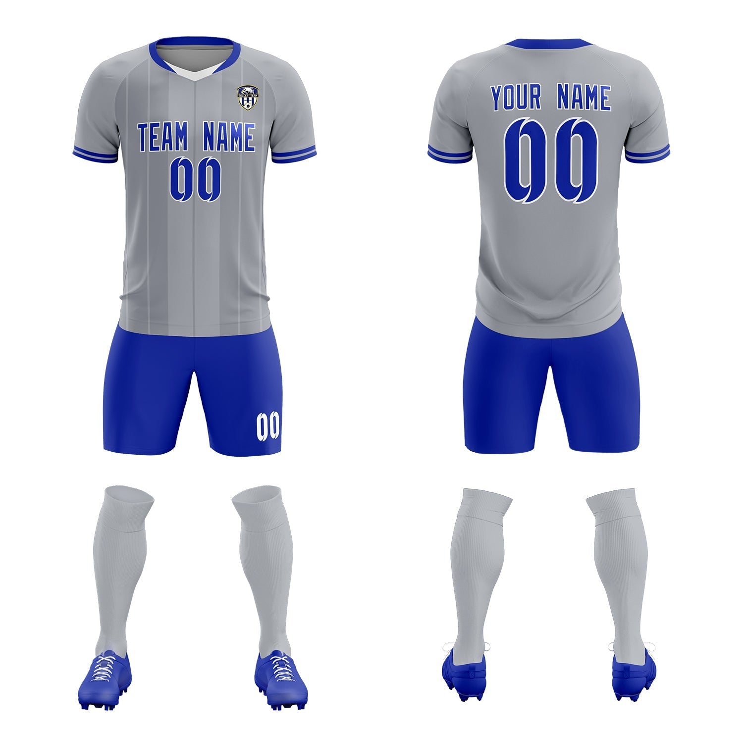 Custom Gray Classic Striped Personalized Football Kit Jersey