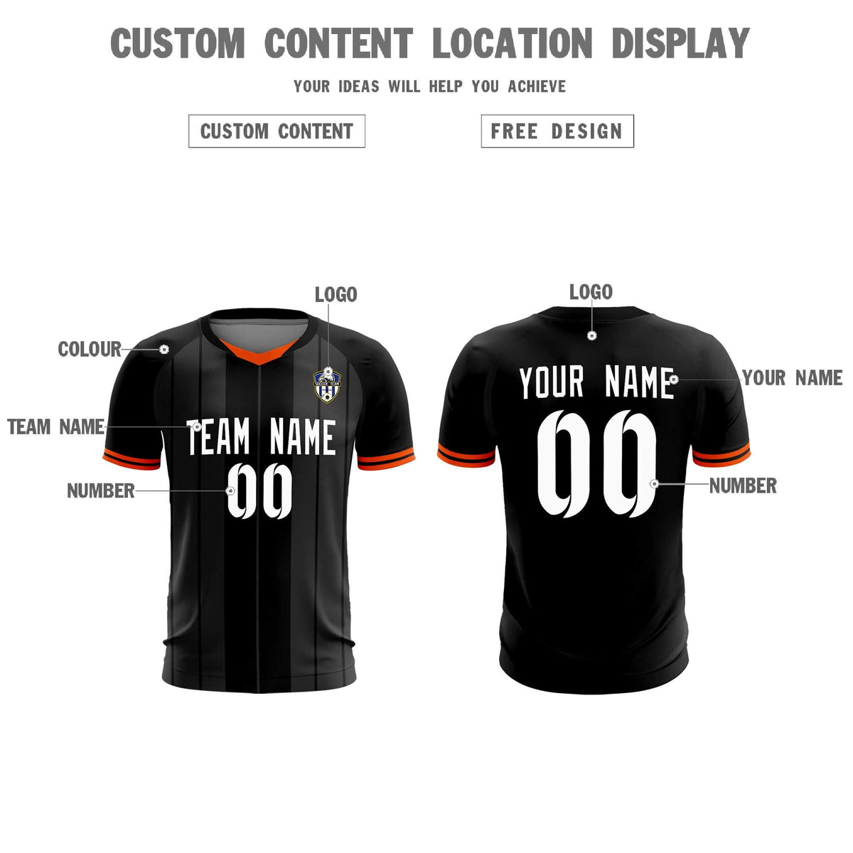 Custom Black Classic Striped Personalized Football Kit Jersey